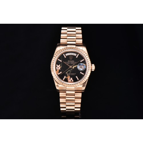 High End Replica Swiss Rolex  Day-Date 36 Automatic Black Marble Dial 18k Everose Gold President Watch 228235 