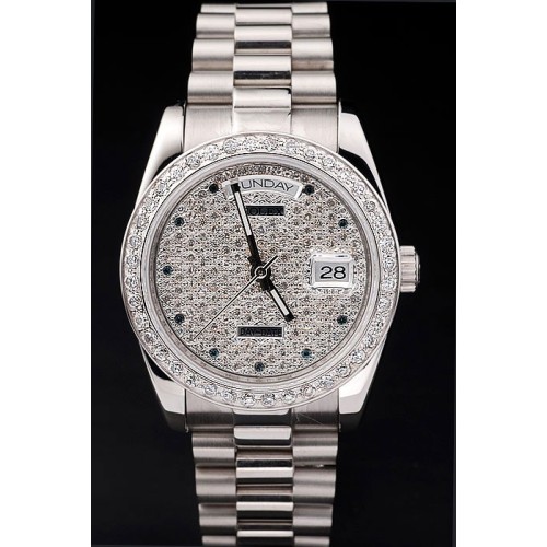Rolex Day-Date Quality Replica Swiss Movement Monochrome Watch Silver Dial 44mm