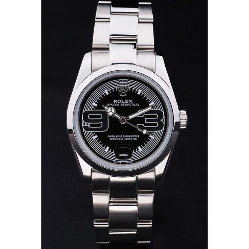 Rolex Perpetual Swiss Movement Monochrome Watch Black Dial 45mm