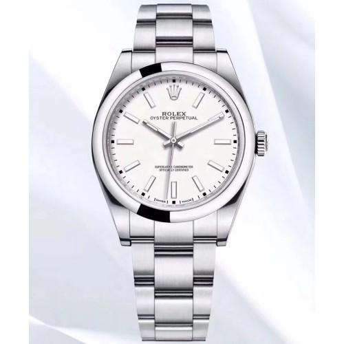 Super Clone Swiss Rolex Oyster Perpetual Automatic White Dial Replica Men's Watch 114300-0004