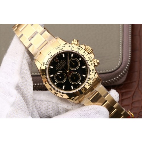 High End Replica Swiss Rolex Cosmograph Daytona Black Dial 18k Yellow Gold Men's Oyster Watch 116508
