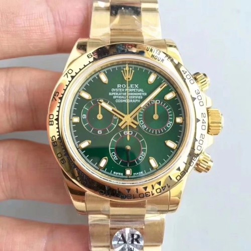 High End Swiss Rolex  Cosmograph Daytona Green Dial 18k Yellow Gold Replica Men's Oyster Watch 