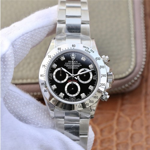 Replica Swiss Rolex Cosmograph Daytona Automatic Diamond Black Dial Men's Oyster Watch 116509 High End 