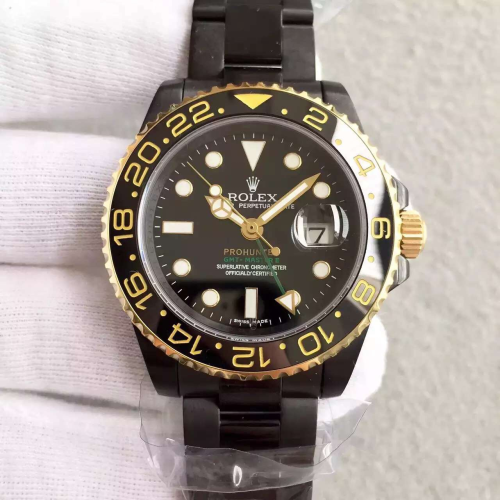 Replica Swiss Rolex GMT-Master II GMT Black Dial Black Stainless Steel  Men's Watch 116713 High End