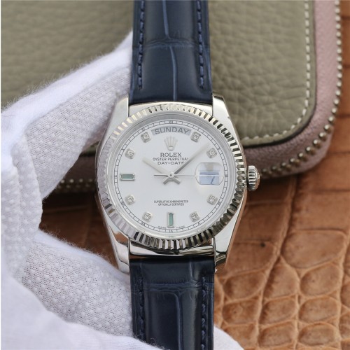 Replica Swiss Rolex Day-Date 36  Automatic Silver White Diamond Dial  President Men's Watch