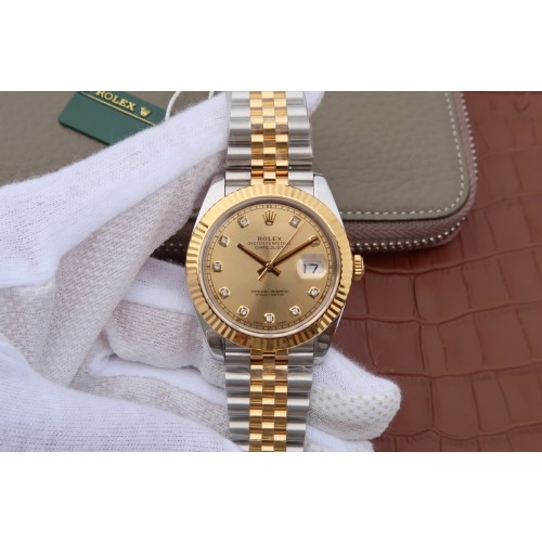 Replica Swiss Rolex Datejust 41 Champagne Diamond Men's Watch 126333 41mm