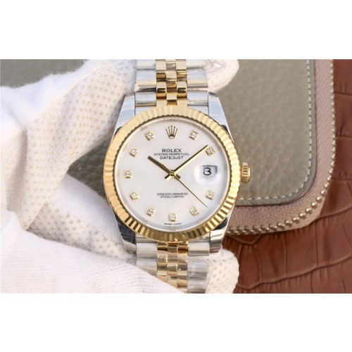 Replica Swiss Rolex Datejust 41 White Dial Diamond Markers Men's Watch 126333