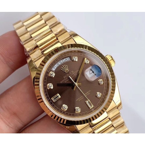 High End Replica Swiss Rolex Day-Date 36 Chocolate Diamond Dial 18k Yellow Gold President Watch 128238