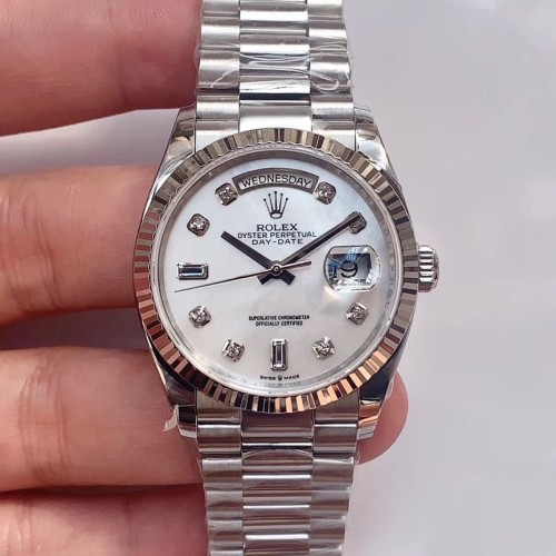 Replica Swiss Rolex Day-Date 36 Automatic White Diamond Dial 18k White Gold Unisex Watch