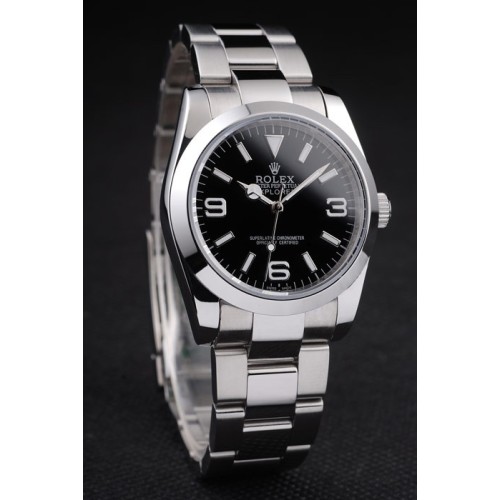 Rolex Explorer Swiss Movement Silver grey Polished Stainless Steel Watch Black Dial 40mm