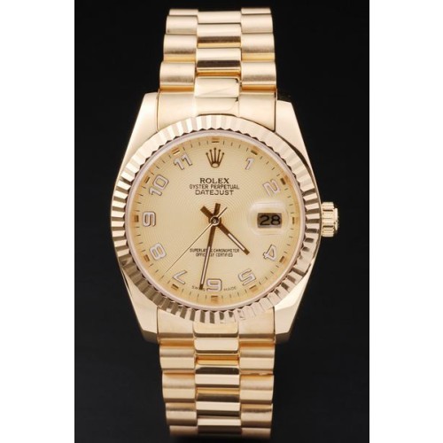 Rolex Datejust Swiss Movement Replica Watches Gold Watch Gold Dial 44mm