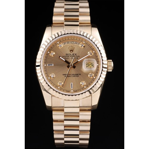 Rolex Day-Date Quality Swiss Movement Replica Monochrome  Watches Gold Dial 44mm