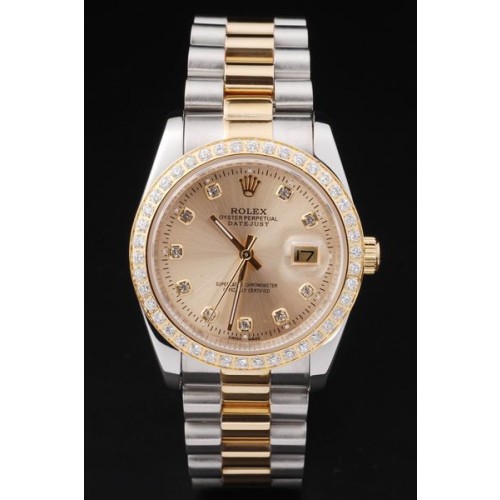 Rolex Datejust Swiss Movement Replica gentlemen Gold and Silver Watches Gold Dial 44mm
