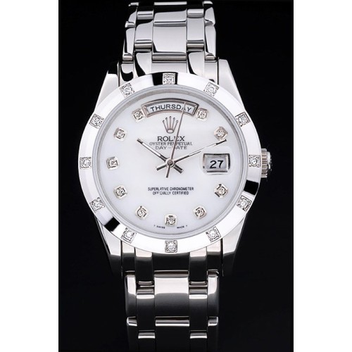 Rolex Day-Date Swiss Movement Quality Replica gentlemen Watches Automatic Silver Watch White Dial 48mm
