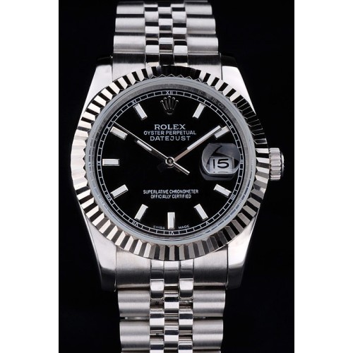 Rolex Datejust Swiss Movement Quality Replica Watches Silver Watch Black Dial 45mm(High End)