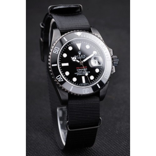 Rolex Swiss movement Submariner Pro-Hunter Black Fabric Strap Black Dial