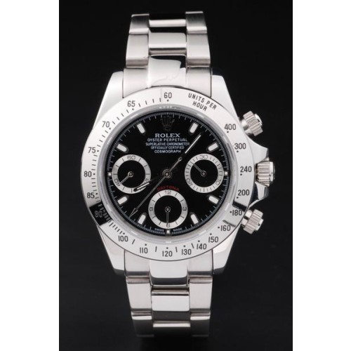 Rolex Daytona Swiss Movement Mechanism Silver Watch Black Dial 46mm