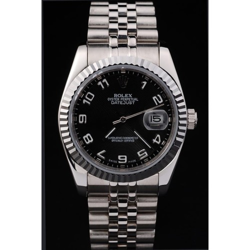 Rolex Datejust Swiss Movement Replica Watches Silver Watch Black Dial 44mm