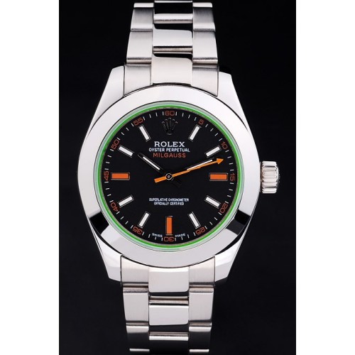 Rolex Milgaus Swiss Movement Monochrome Watch Black Dial 48mm