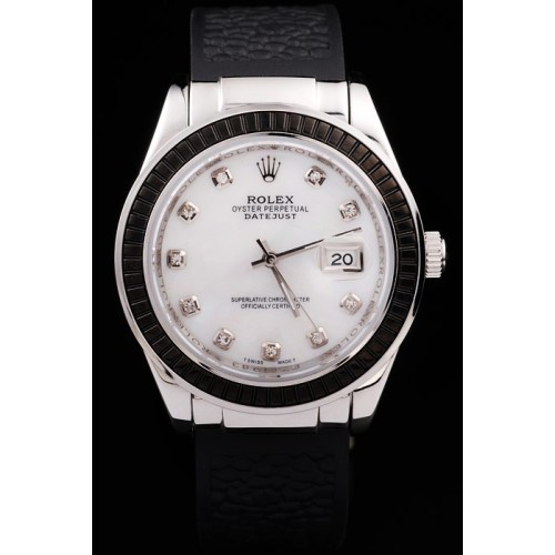 Rolex Datejust Swiss Movement Quality Replica Watches Black Leather strap Watch White Dial 47mm Black Bezel