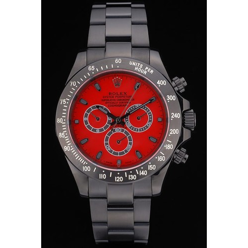Rolex Daytona Swiss Movement Black Ion Plated Tachymeter Black Stainless Steel Strap Red Dial 50mm
