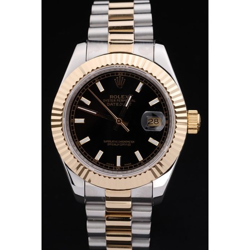 Rolex Datejust Swiss Movement Quality Replica Watches Silver Gold Watch Black Dial 47mm