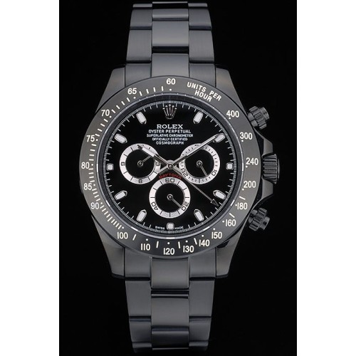 Rolex Daytona Swiss Movement Black Ion Plated Tachymeter Black Stainless Steel Strap Black Dial 50mm