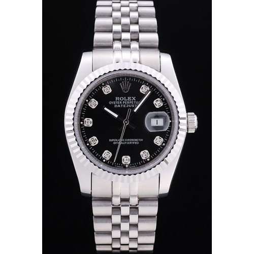 Rolex Swiss Movement Monochrome Watch Black Dial 44mm