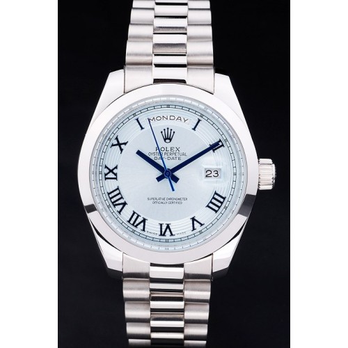 Rolex Day-Date Swiss Movement Quality Replica Watches Automatic Watch White Dial 48mm Blue Hour hand