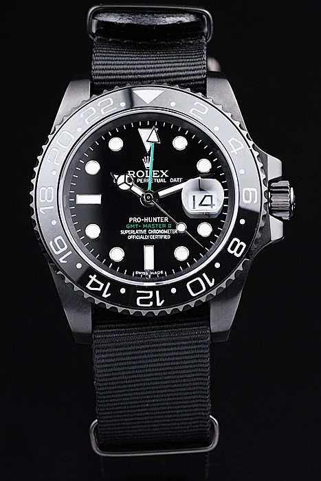 Rolex Swiss GMT Master II Pro-Hunter Swiss Movement Black Fabric Strap Black Dial 47mm
