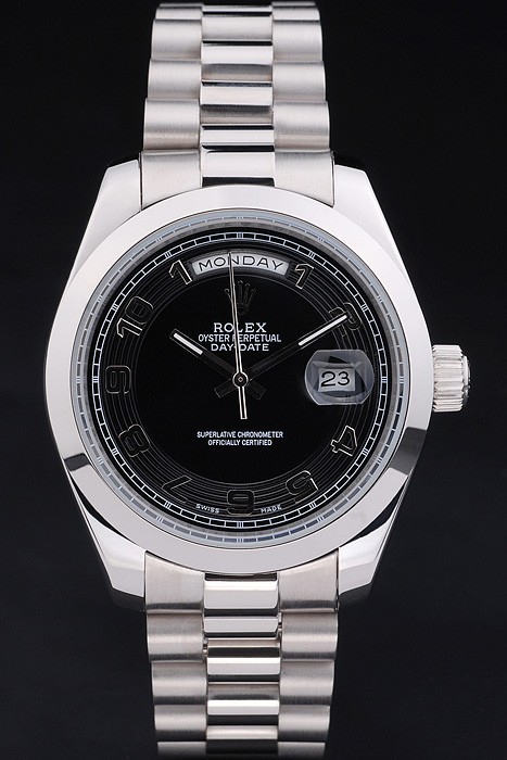 Swiss Movement Rolex Daydate Stainless Steel Bracelet Black Dial 49mm