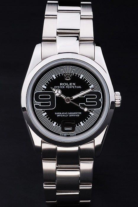 Rolex Perpetual Swiss Movement Monochrome Watch Black Dial 45mm