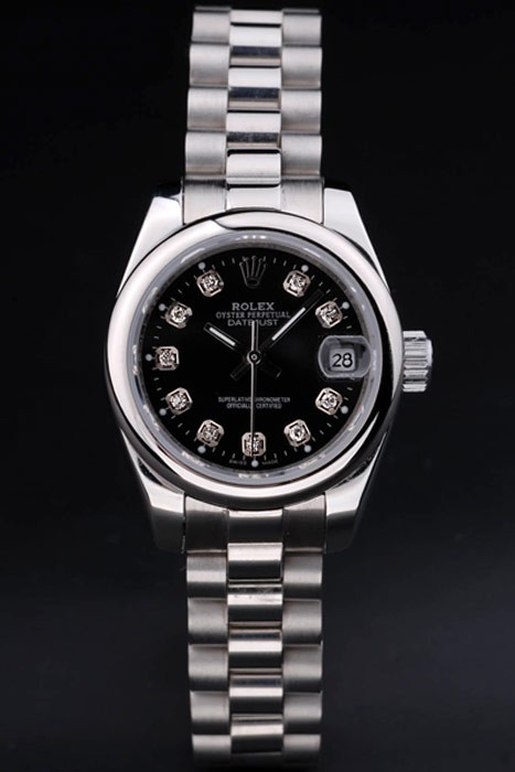 Rolex Datejust Swiss Movement Quality Replica Watches Silver Watch Black Dial 34mm