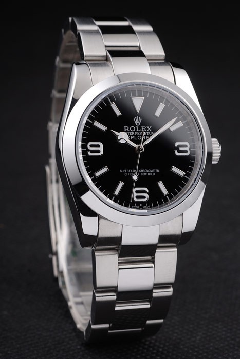 Rolex Explorer Swiss Movement Silver grey Polished Stainless Steel Watch Black Dial 40mm