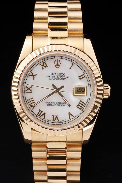 Rolex Datejust Swiss Movement Replica Watches Gold Watch White Dial 44mm