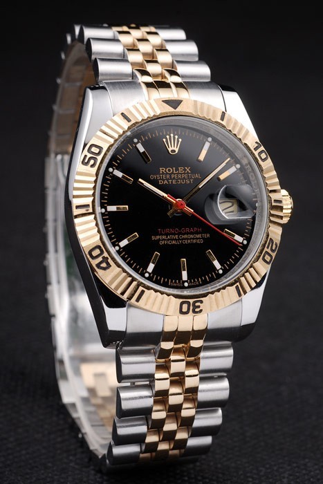 Rolex Datejust Swiss Movement Quality Replica Watches Gold Silver Watch Black Dial 45mm Gold Bezel