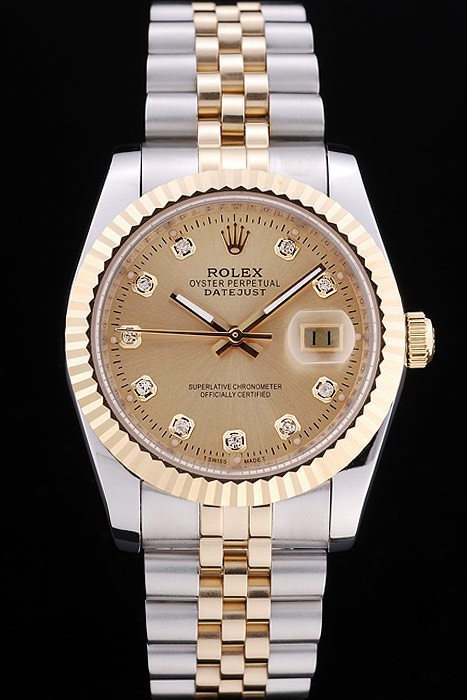 Rolex Swiss Movement Two-color Watch Gold Dial 44mm