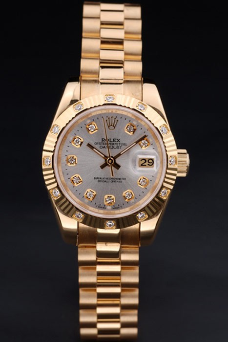 Rolex Datejust Swiss Movement Quality Replica Watches Gold Watch Grey Dial 35mm