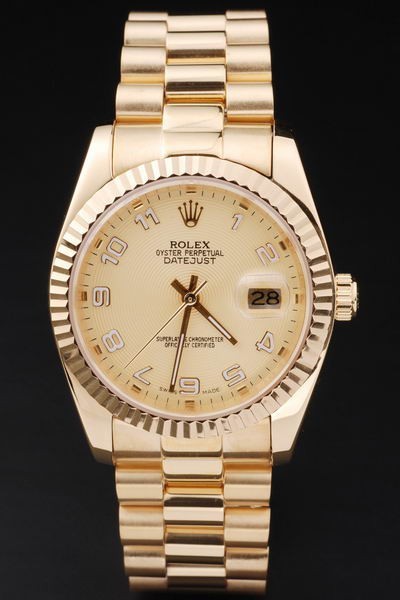 Rolex Datejust Swiss Movement Replica Watches Gold Watch Gold Dial 44mm