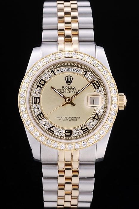 Rolex Swiss Movement Two-color Watch Golden Dial 44mm