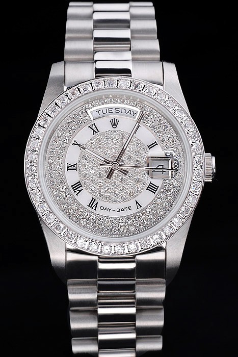 Rolex Day-Date Swiss Movement Quality Replica Watches Automatic White watch Diamond Dial 44mm