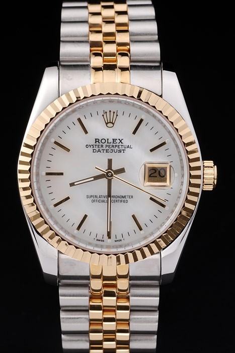 Rolex Datejust Swiss Movement Replica Watches Silver Watch White Dial 44mm Gold Bezel