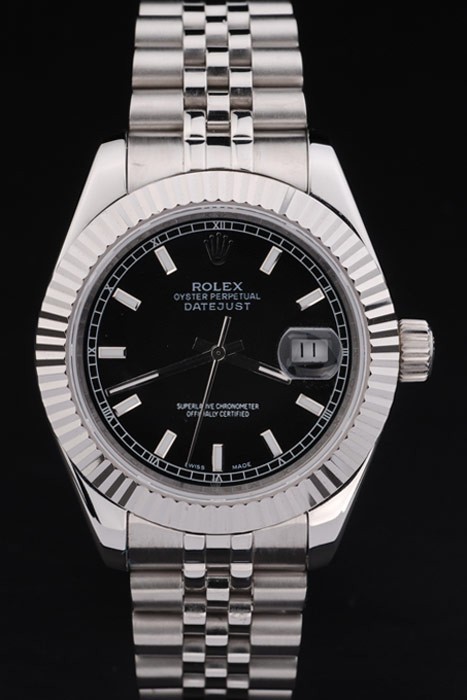 Rolex Datejust Swiss Movement Quality Replica Watches Silver Watch Black Dial 47mm