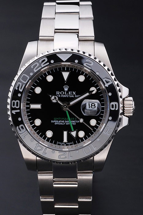 Rolex Gmt-Master II Swiss Movement Monochrome Silver watch Black Dial
