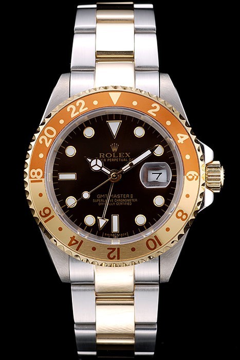 Rolex GMT Master II Swiss Movement Gold Colored Ceramic Bezel Brown Dial Tachymeter 48mm