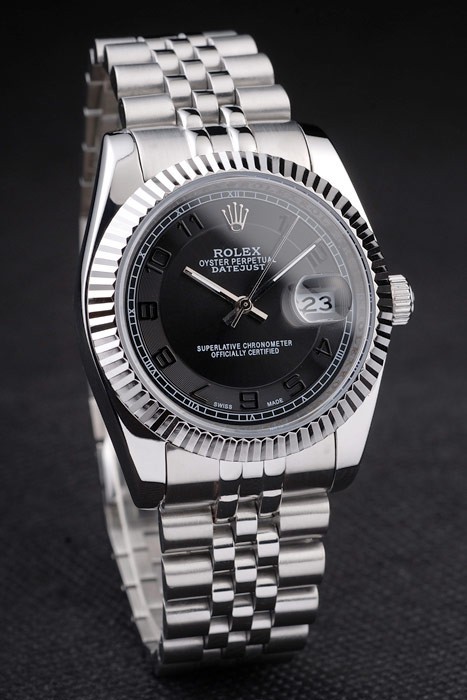 Rolex Datejust Swiss Movement Quality Replica Watches Silver Watch Black Dial 45mm