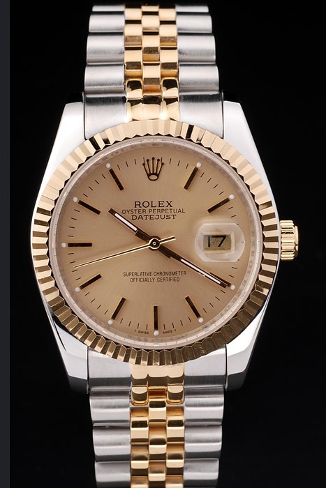 Rolex Datejust Swiss Movement Replica Watches Silver Watch Gold Dial 44mm