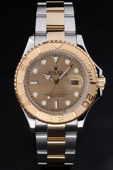 Rolex Yacht-Master Swiss Movement Two-color Watch Gold Dial 48mm