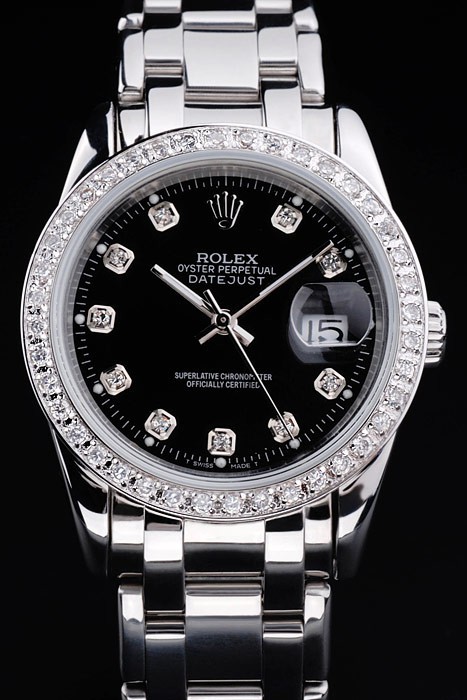 Rolex Datejust Swiss Movement Quality Replica Watches Silver Watch Black Dial 48mm