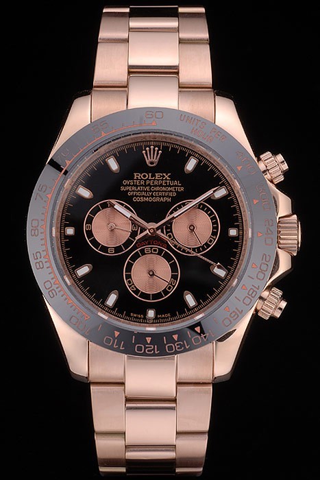 Rolex Daytona Swiss Movement Black Ion Plated Tachymeter Rose Gold Strap Black Dial 50mm